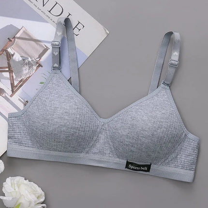 Girls Pure Cotton Korean Style No Rims Ab Cup Bra Summer Small Breast Thin Push-Up Anti-Sagging Intimates