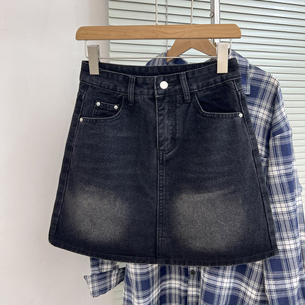 Plus Size Women's Design Denim Skirt Summer New Pear-Shaped Figure Fat mm High Waist Slimming Look A-Line Skirt