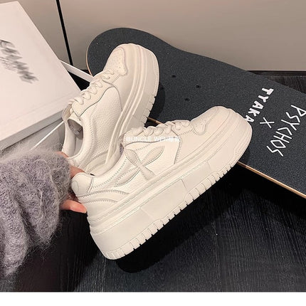Heightening Thick-Soled Platform Sneakers for Women 2025 Summer New Casual Shoes Small Fragrant Style Genuine Leather White Shoes for Women Comfortable