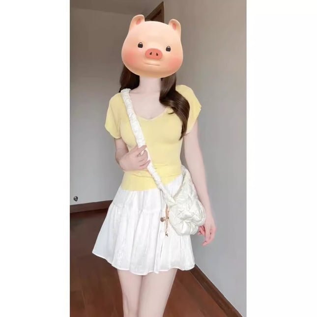 Skirt Summer Women's 2024 New Women's Fashionable Fashionable Western Style Top Short Skirt Tea Style Wear a Whole suit