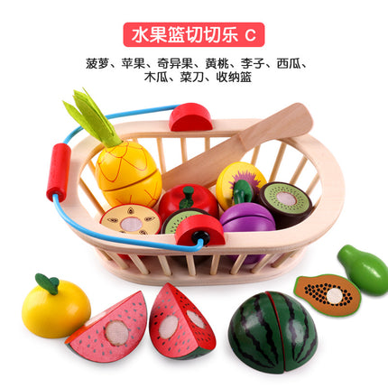 Wooden Children's Play-house Simulation Fruit and Vegetable Cutting Music Baby Kitchen Cutting Watch Game Vegetable in stock