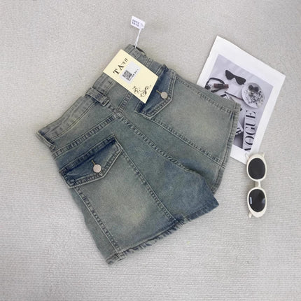 American Retro Hot Girl Denim Shorts Trendy Outfit Slimming Butt-Lifting A-Line Hot Pants 2025 Summer New Women's Fashion