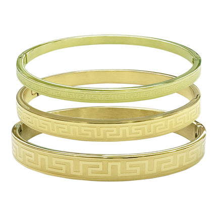 Fashionable Stainless Steel Buckle Bracelets for Men and Women, Great Wall Pattern, Multiple Sizes, Ready-Made Wholesale Accessories