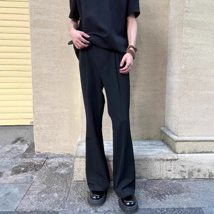 Trendy A-Line Three-Dimensional Pleated Mid-Line Commuter Versatile Drape Tr Blend Flared Trousers Basic Casual Long Pants