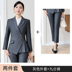 Gray jacket + cropped pants / S