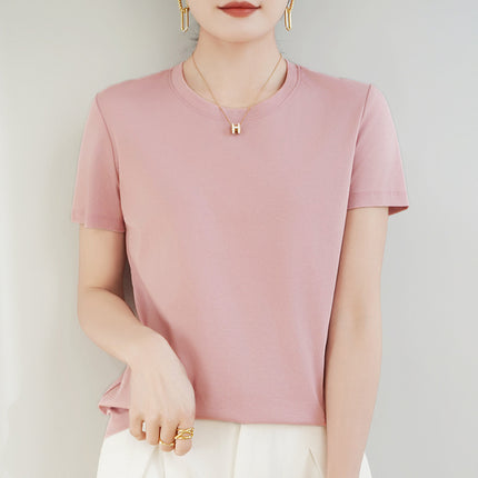 100 mercerized cotton short-sleeved T-shirt women's 2025 summer new V-neck cotton pullover vest cool feeling ice silk base