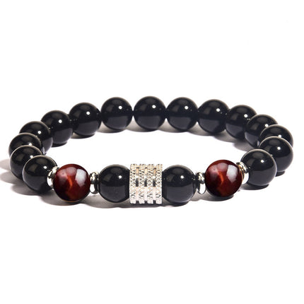 Foreign Trade Jewelry European and American Men's Beaded Bracelets Trendyy Stainless Steel t Tiger Eye Black Bright Stone Men's Bracelet Jewelry