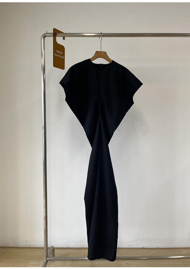 2023 Summer New Pinch Pleated Waist Dress Texture Linen Blended Light Mature Long Dress