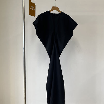 2023 Summer New Pinch Pleated Waist Dress Texture Linen Blended Light Mature Long Dress