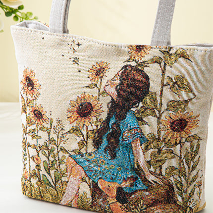 Gold Thread Embroidered Handbag, Ethnic Style Double-Sided Jacquard, Casual and Versatile Handbag, Suitable for Going Out, Small Square Bag with a Foreign Style