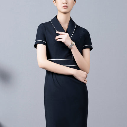 2025 New Navy Blue Professional Dress Women's Summer Front Desk Reception Work Wear Beautician Work Clothes High-End Club