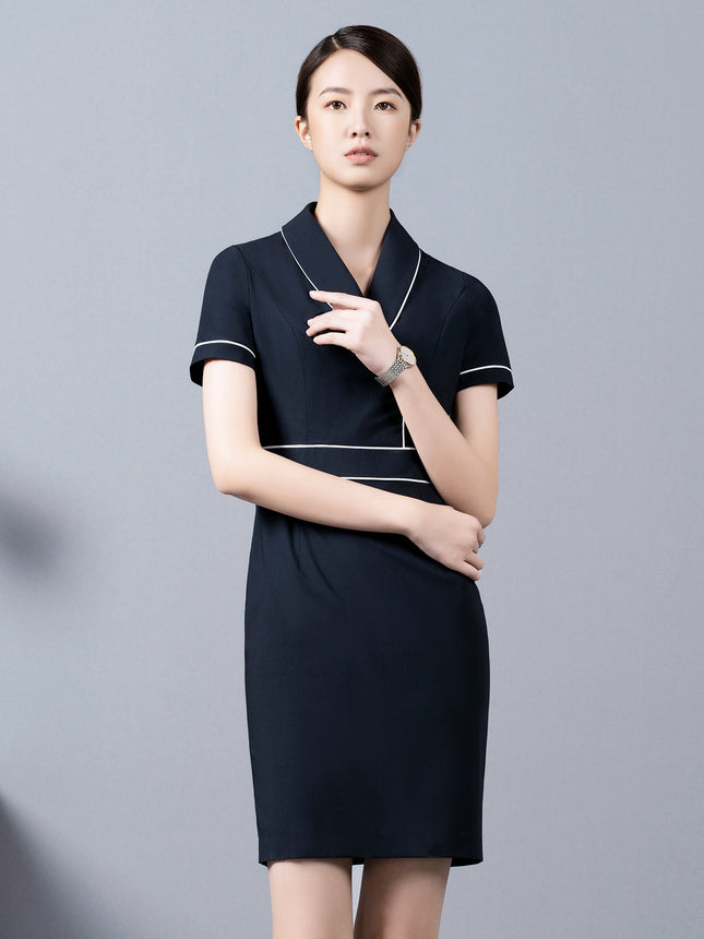 2025 New Navy Blue Professional Dress Women's Summer Front Desk Reception Work Wear Beautician Work Clothes High-End Club