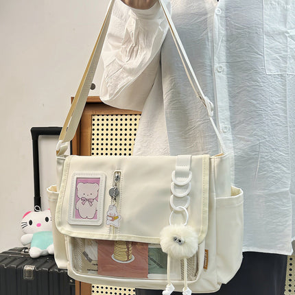 Japanese-Style Original Canvas Tote Bag, College Style Design, Casual Versatile Shoulder Bag, Lightweight Waterproof Burden-Reducing Crossbody Bag