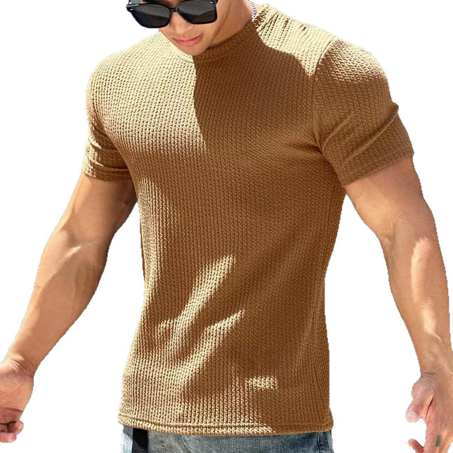 Heavy Texture Round Neck Short-Sleeved Men's T-Shirt Sports Fitness Ironing Trendy Brand Breathable Elastic Summer American New Style