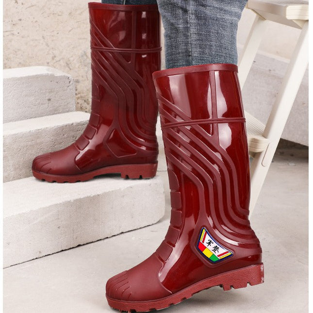 Wear-Resistant High-Top Unlined Rain Boots for Men, Waterproof, Non-Slip, Unlined Rain Boots, Thickeneded Water Shoes, Labor Protection, Quick-Drying Long Boots