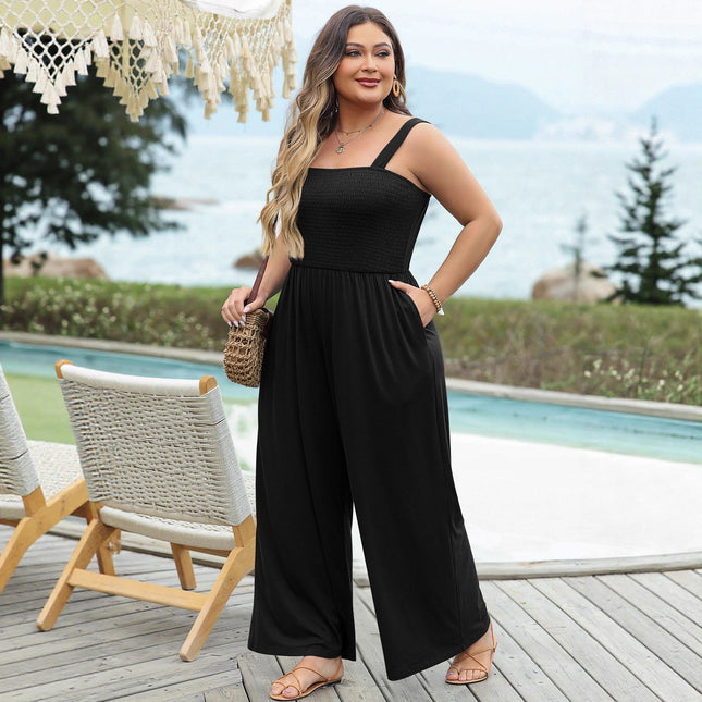 Trendy Solid Color Plus-Size Casual Jumpsuit for Women, Loose Cable Knit High-Waisted Cropped Pants, New European and American Cross-Border Women's Fashion