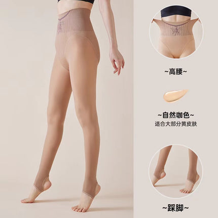 Flower Fairy Water Light Socks Autumn and Winter fleece-lined Thickened Leggings Women's High Waist Abdominal Hip-lifting Pantyhose Light Leg Artifact
