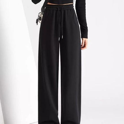 High Waist Dipped Drawstring Wide Leg Pants Women's Spring Autumn and Summer Loose Straight American Style Thin Slim Look Sweatpants Women's New