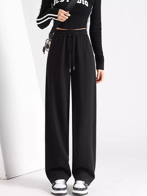 High Waist Dipped Drawstring Wide Leg Pants Women's Spring Autumn and Summer Loose Straight American Style Thin Slim Look Sweatpants Women's New