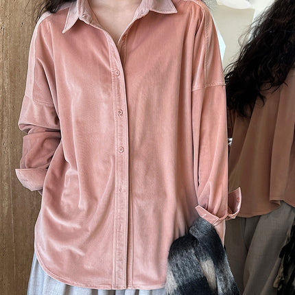 Lushi Japanese-Style Minimalist Thickened Brushed Corduroy Shirt for Women 2025 Autumn Inner Layering Base Shirt 3378
