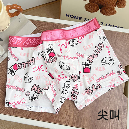 Trendy Brand Pink Men's Underwear Cotton Four-Corner Boys Cartoon Cute Fierce Men's Pink Boyfriend Bagged Cotton Shorts