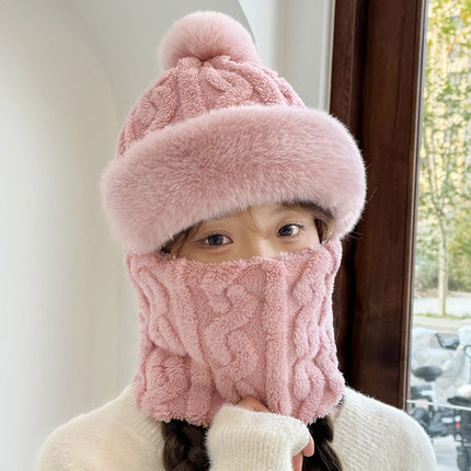 Hat Women's Winter Cycling Mask Full Face Hood Windproof Neck Scarf Fleece-Lined Ear Protection Hood Warm All-In-One Hat