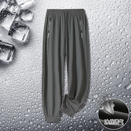 Summer Men's Plus Size Ice Silk Sports Pants Loose Quick-Drying Thin Air Conditioning Sports Trousers