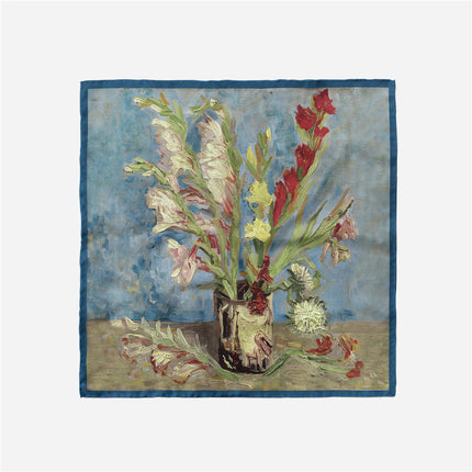 53cm Spring French Van Gogh Oil Painting Series Bottle Phoenix Flower Women's Decorative Small Scarf Silk Scarf Small Square Scarf Wholesale