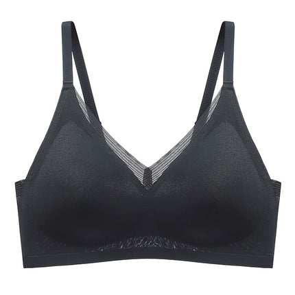 Ultra-thin lace cool seamless underwear Women's Big chest small chest push up summer thin semi-fixed Cup beauty back bra