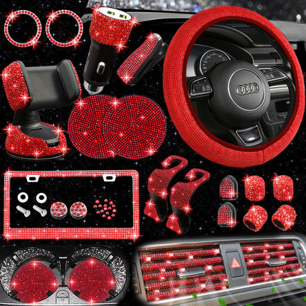 Car steering wheel cover non-slip comfortable no inner ring handle set diamond US gauge license plate frame rhinestone car decoration cross-border