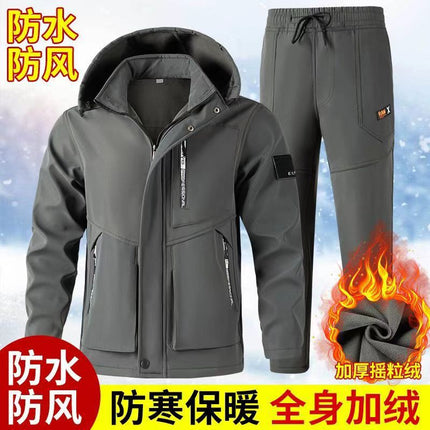 Outdoor Velvet Suit, Sports Cycling Soft Shell Training Suit, Waterproof and Windproof Casual Sports Warm Work Clothes