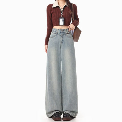 Light Blue Wide-Leg Jeans for Women Summer 2025 New High-Waisted Loose Straight Floor-Length Pants