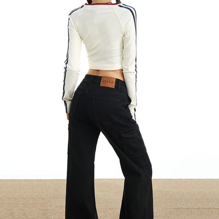 Eye-Catching Autumn and Winter Black Workwear Mid-Waist Elastic European and American Slightly Flared Wide-Leg Floor-Length Casual Jeans for Women