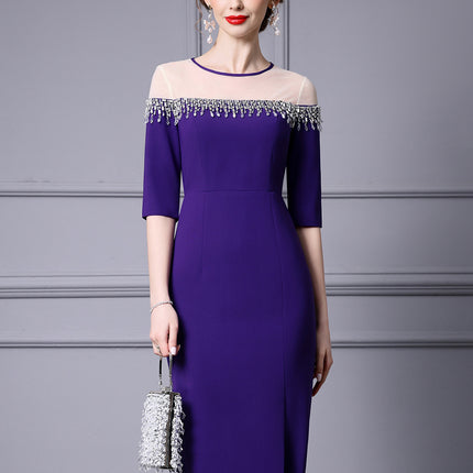 Zhili Light Luxury Elegant Evening Dress with Heavy Beading and Color Blocking, Feminine Bodycon Dress, Spring 2026