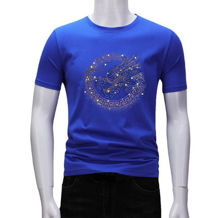Ouzhanzhou Trendy Men's New Hot Drilling T-shirt Fashionable Slim-fit Large Size Light Luxury Men's Short-sleeved Summer Ice Silk Quick-drying