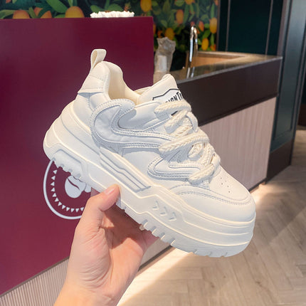 Genuine Leather White Sneakers for Women 2025 Spring and Autumn Versatile Thick-Soled Height-Increasing Casual Sports Sneakers Trendy Comfortable Versatile