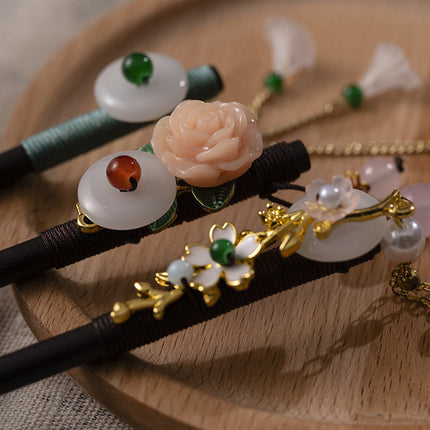 Antique Hairpin Tassel Step Wooden Hairpin Imitation Ebony Headwear Disc Hair Han Clothes Accessories Hair-pulled Ancient Clothes Hair Women