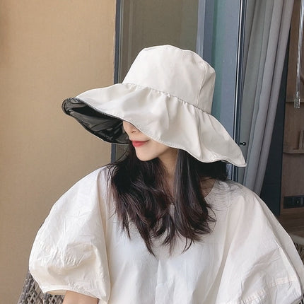 Summer Sun Protection Hat for Women, Outdoor Uv Protection, Fashionable Solid Color, Simple and Versatile, Large Brim, Face-Covering, Slimming Fisherman Hat