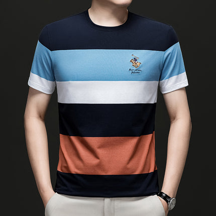 Mingdi Mouse Men's Summer New Business Casual Plus Size T-shirt Casual Round Neck Striped Short-sleeved Men's T-shirt