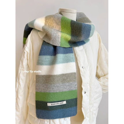 Export South Korea ins wool soft huhu apple green color scarf autumn and winter warm all-match scarf couple Korean style