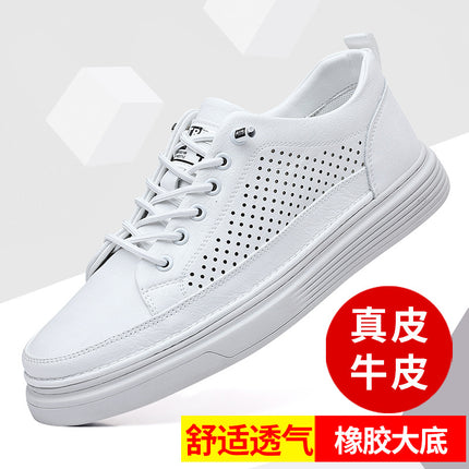Summer men's shoes thin perforated sneakers sports casual leather shoes trendy genuine leather thick bottom breathable hollow hole shoes