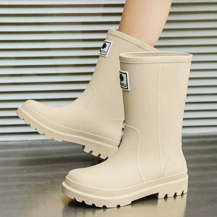 Women's Thick-Soled Rain Boots for Outdoor Wear, Non-Slip Kitchen and Car Wash Water Shoes, Fleece-Lined and Thickened Rain Boots