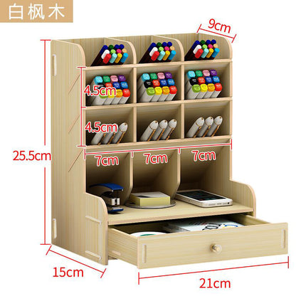 Wooden Pen Holder Storage Box Large Capacity Nordic Creative Fashion Multi-Compartment Pen Holder Office Desktop Storage Shelf
