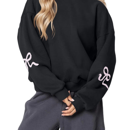Europe and the United States cross-border pullover Wei hoodie bow autumn and winter round neck long sleeve sweater loose fleece-lined