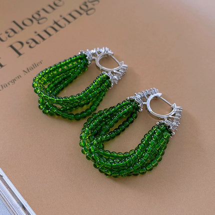 Zircon New Chinese Beaded Tassel Ear Buckle Retro Light Luxury High Sense Earrings Niche Fashion Elegant Earrings Wholesale