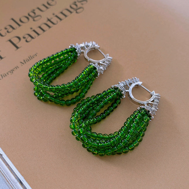 Zircon New Chinese Beaded Tassel Ear Buckle Retro Light Luxury High Sense Earrings Niche Fashion Elegant Earrings Wholesale