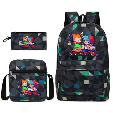 2021 Friday night backpack shoulder bag pencil case three-piece canvas schoolbag set