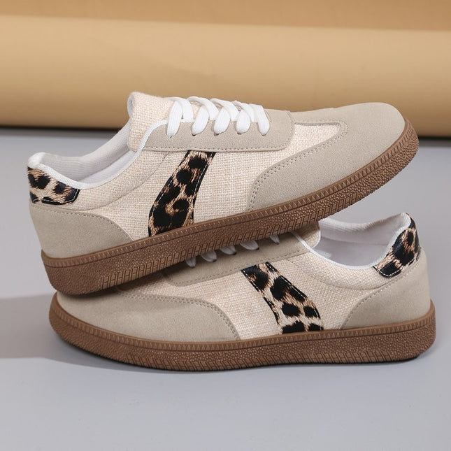 2025 Spring and Autumn Retro Leopard Print German Training Shoes Women's Cross-Border Round Toe Lace-Up Large Size Casual Versatile Women's Sneakers Foreign Trade