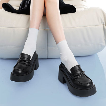 French Retro JK Single-Layer Shoes Thick Bottom Thick Heeled Black Loafers Small Leather Shoes Women's Super High Heeled 2024 Spring and Summer New Arrival