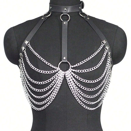 New Cross-Border European and American Sexy Concave Shape Chest Chain Sexy Collar Chain Leather Restraint Nightclub Clothing Accessories
